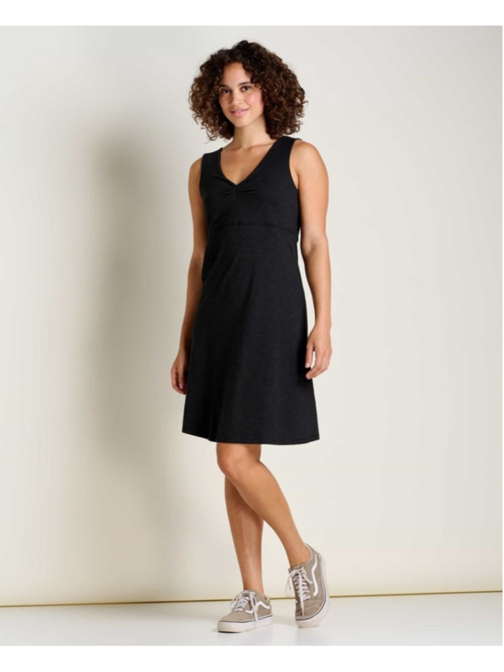 Toad&Co Black Rosemarie Sleeveless V-Neck Tencel Organic Cotton Dress Size Small